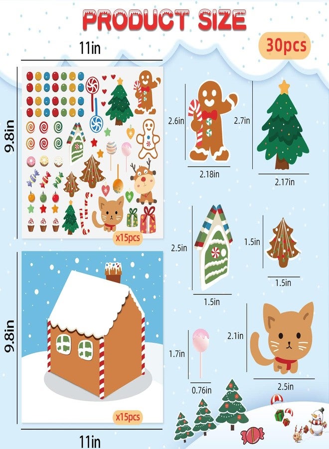 VABAMNA Christmas Party Favor for Kids - 30 Sheets Make a Gingerbread House DIY Craft Stickers Scenes for Xmas Holiday Activity Party Game Supplies, 15 Sets - Image 3